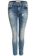 Distressed Pearl Detailed Jeans