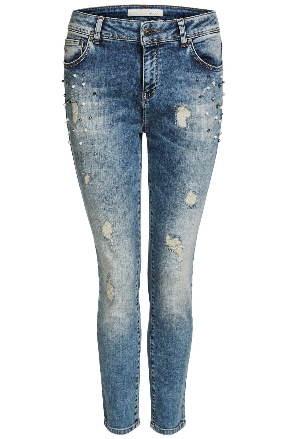 Distressed Pearl Detailed Jeans