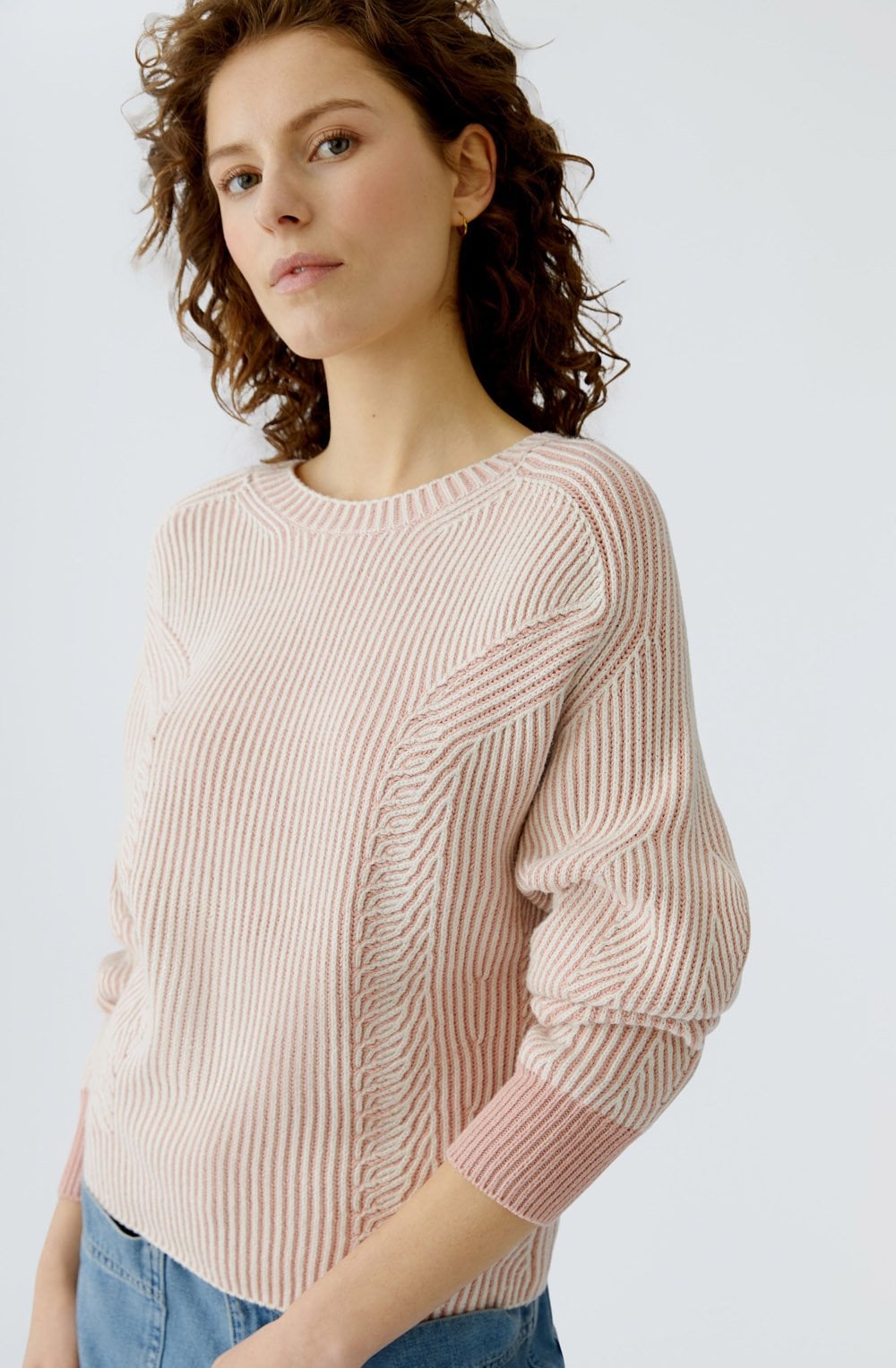 Dusty Rose and White Patterned Knit Jumper