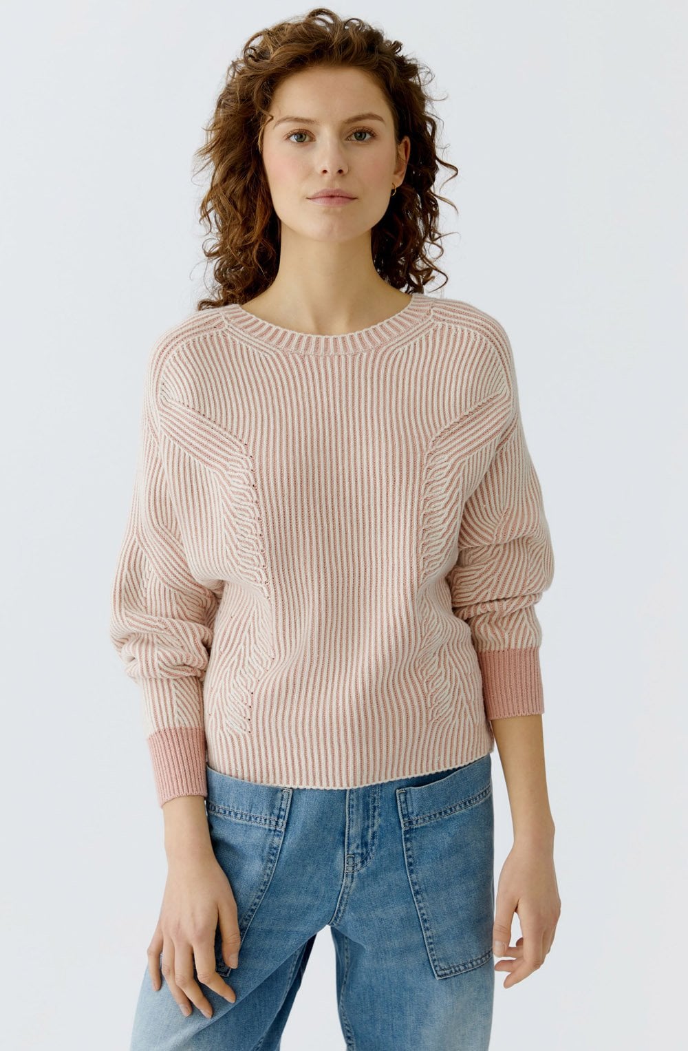 Dusty Rose and White Patterned Knit Jumper