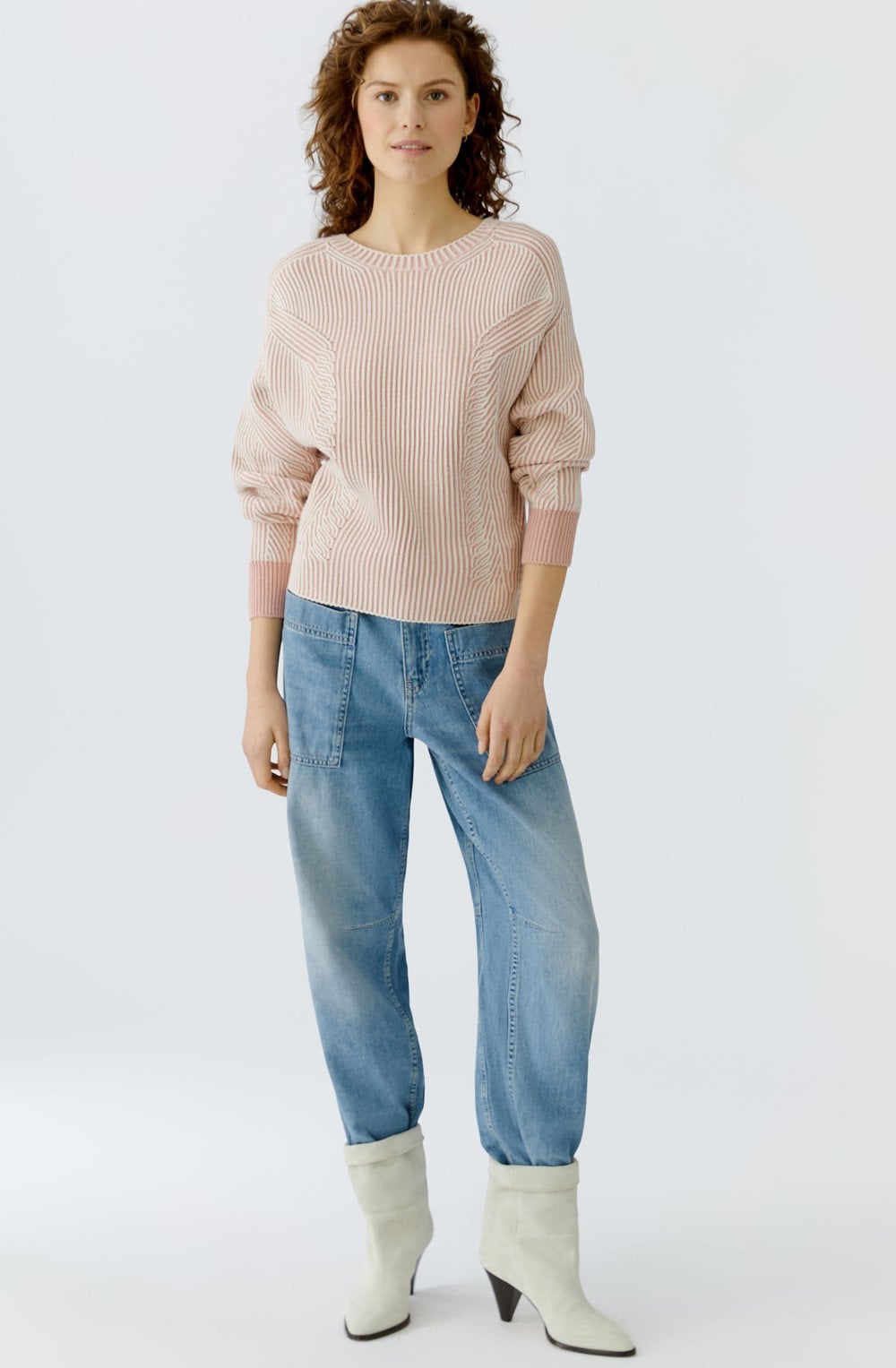 Dusty Rose and White Patterned Knit Jumper