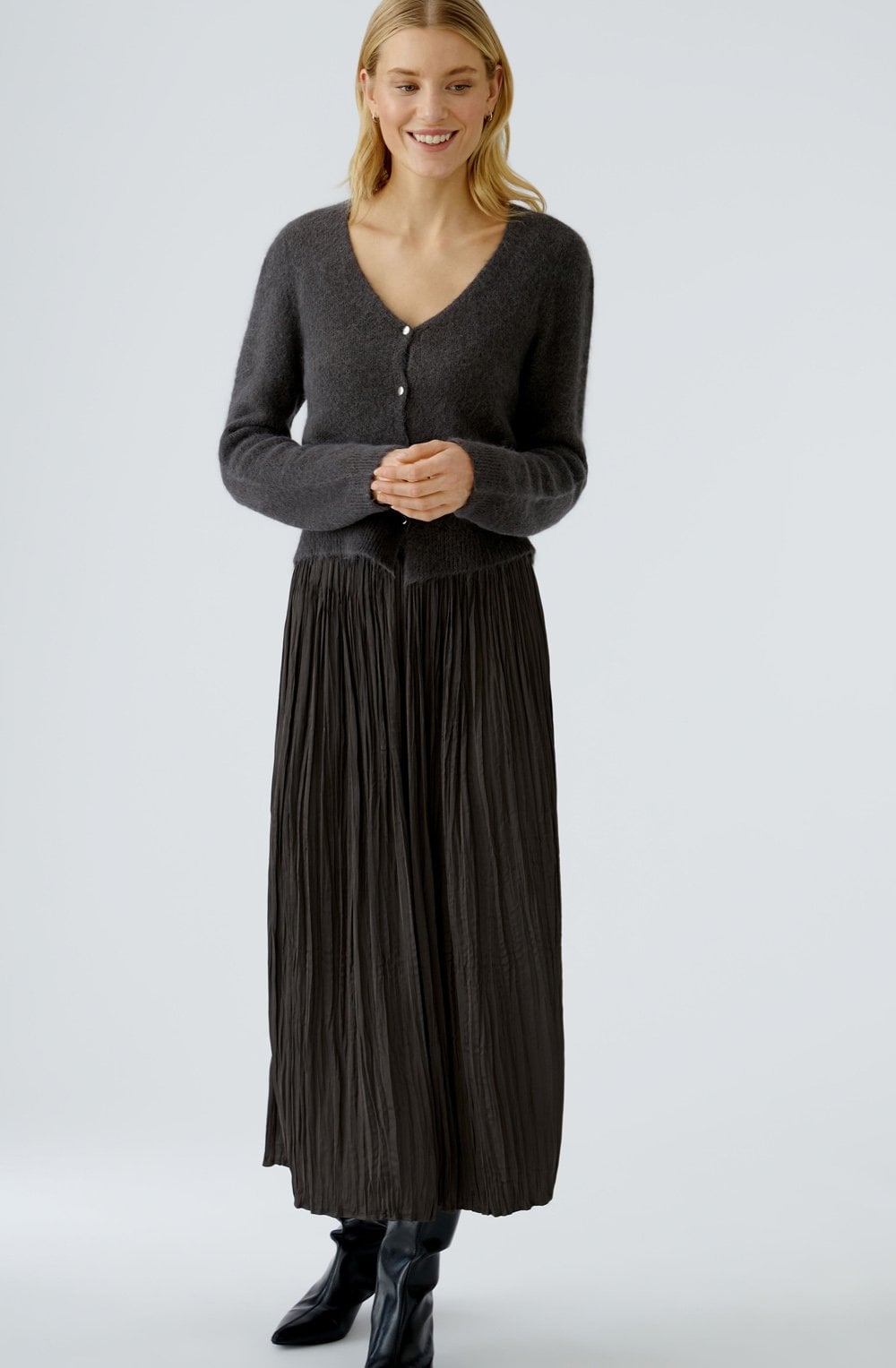 Espresso Crinkled Satin Touch Maxi Skirt