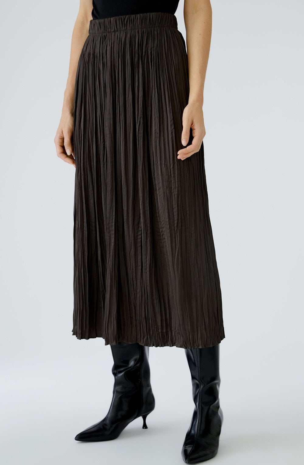 Espresso Crinkled Satin Touch Maxi Skirt