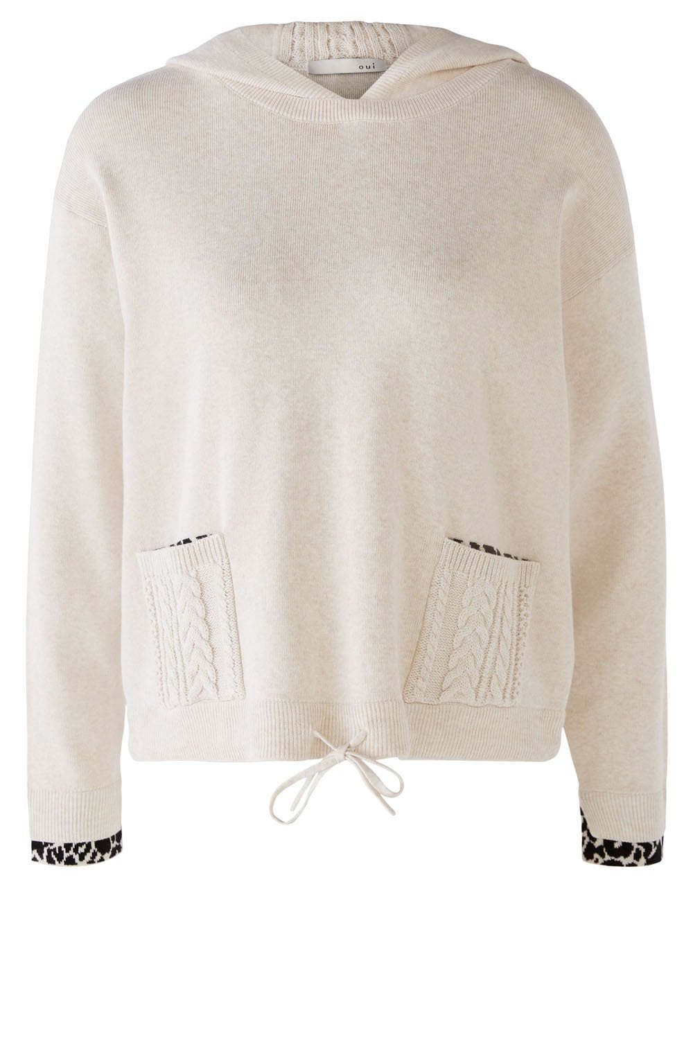Fine Knit Hooded Jumper with Animal Print Cuffs