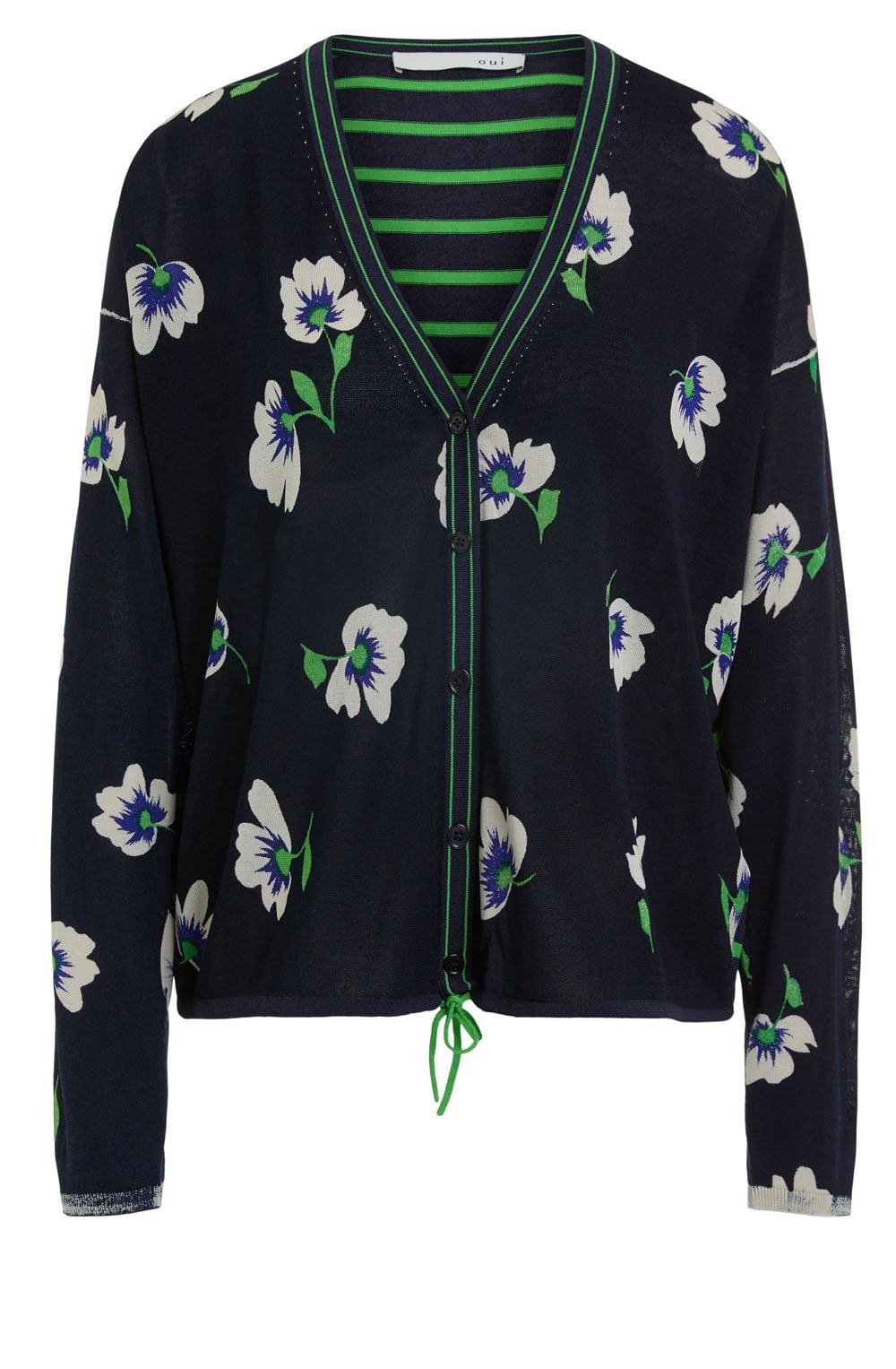 Floral and Stripe Fine Knit Cardigan