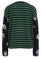 Floral and Stripe Fine Knit Cardigan