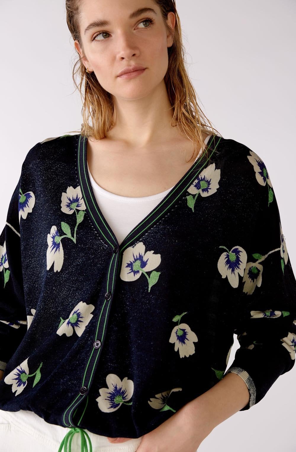 Floral and Stripe Fine Knit Cardigan
