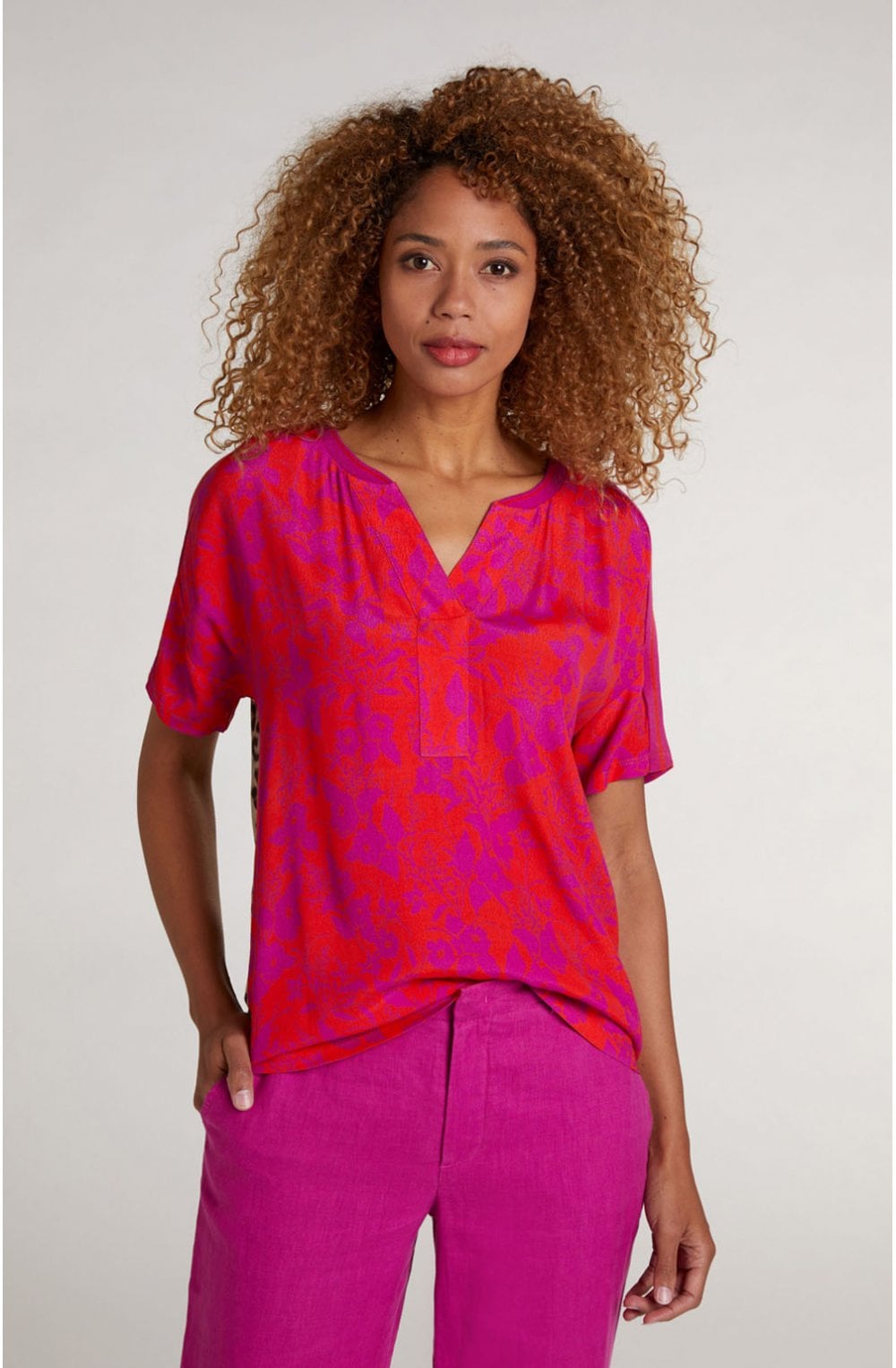 Floral Contrasting Print Top