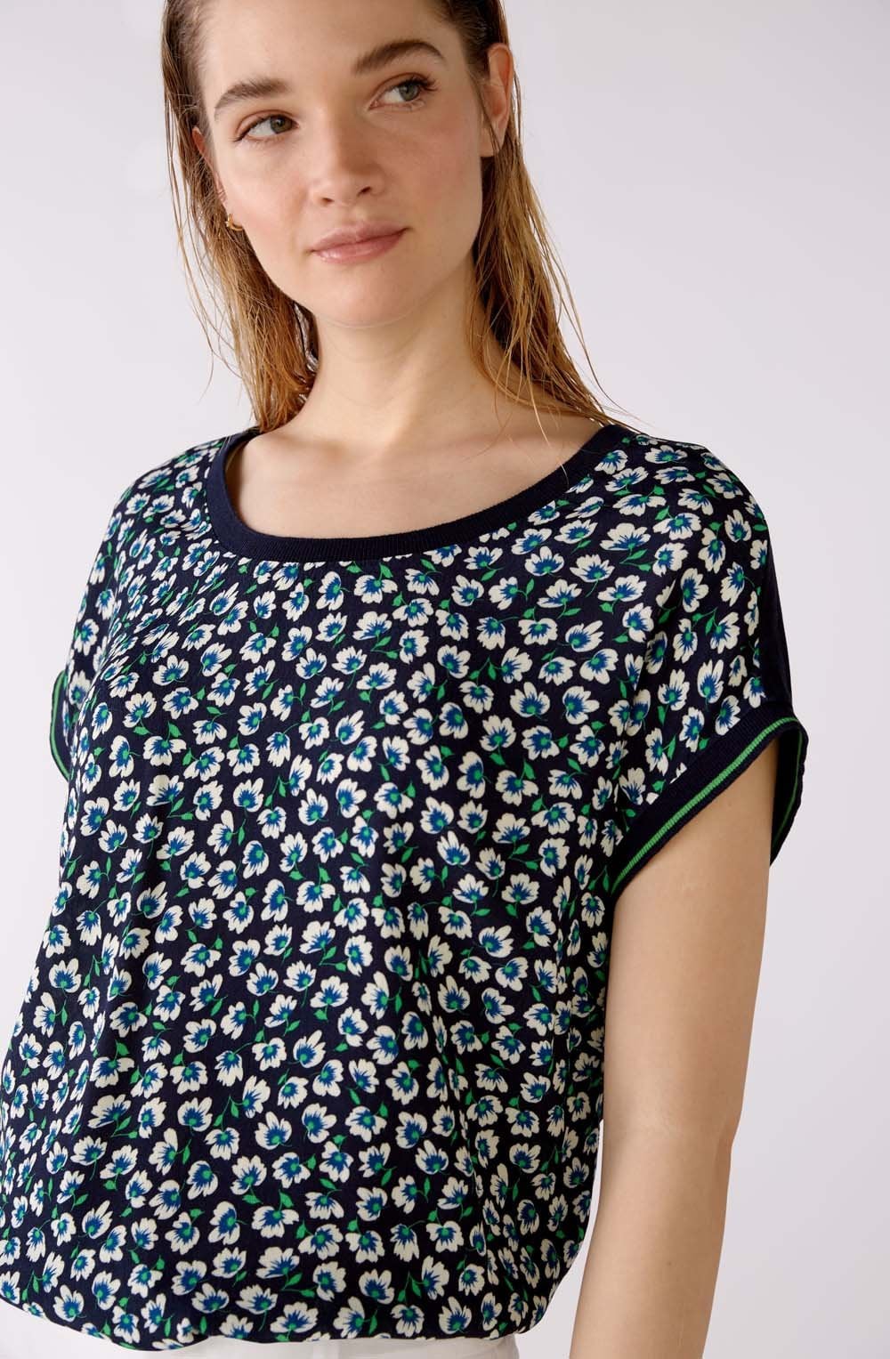 Floral Design Silky Drop Shoulder Top