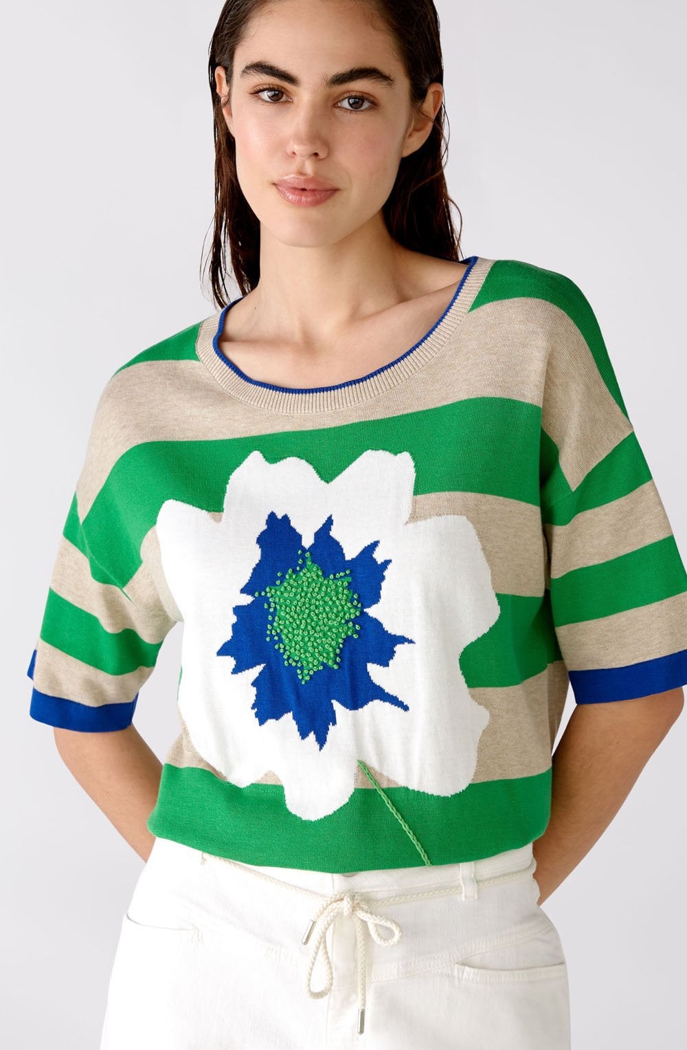 Floral Motif Short Sleeved Jumper