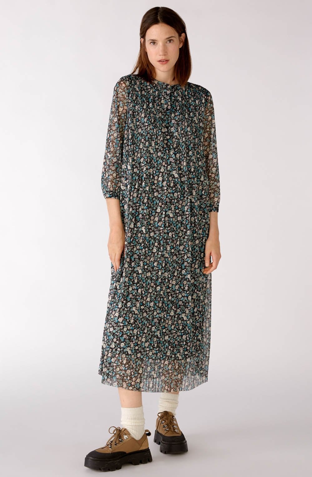 Floral Print Semi Sheer Full Length Dress
