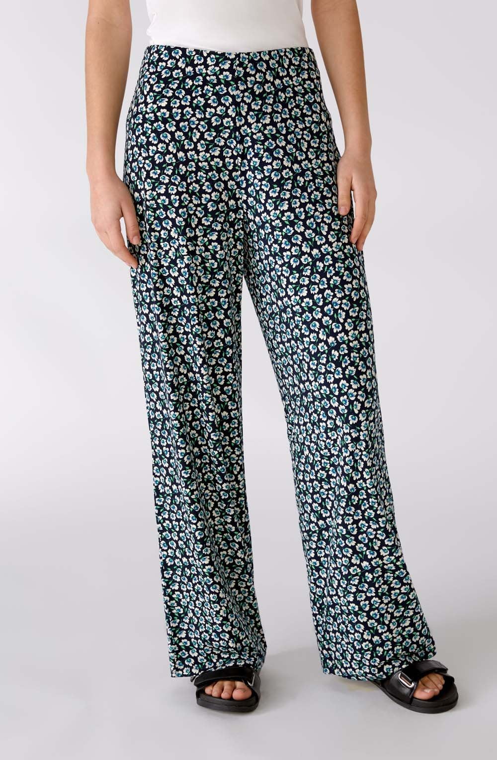 Floral Print Wide Leg Jersey Trousers