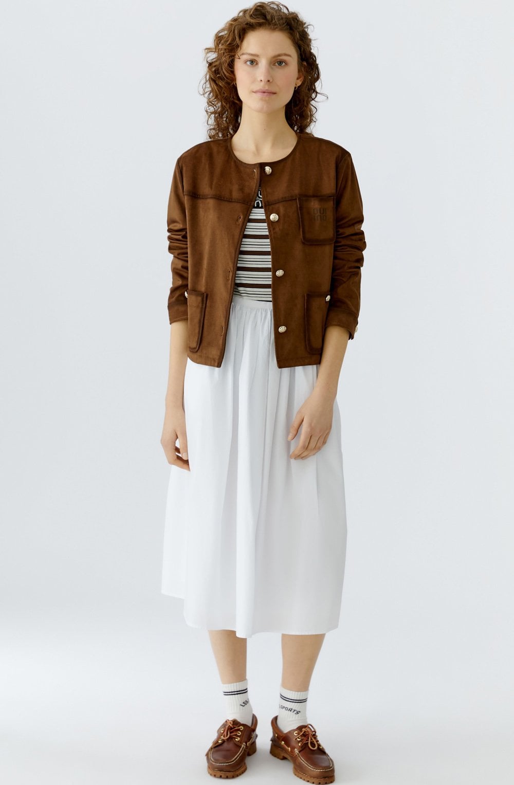 Fondue Fudge Suede Effect Round Neck Jacket