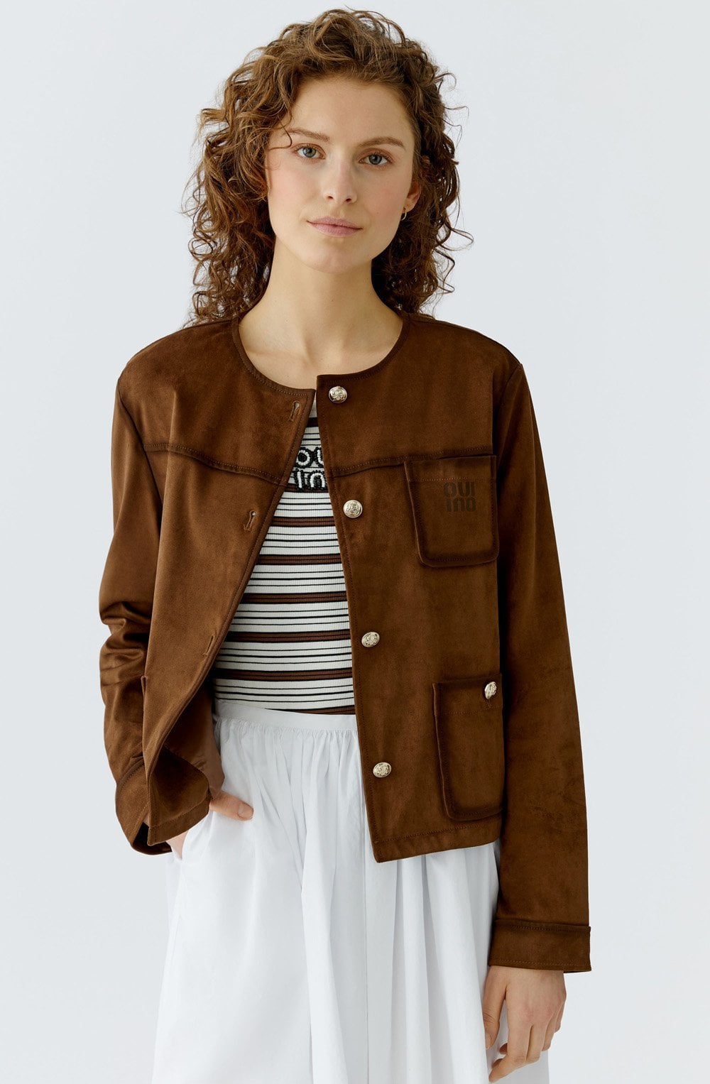 Fondue Fudge Suede Effect Round Neck Jacket