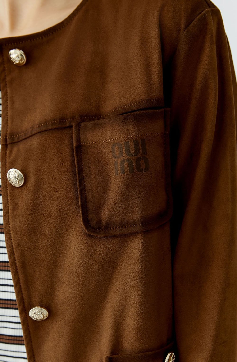 Fondue Fudge Suede Effect Round Neck Jacket