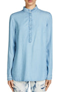 Frilled Neck Denim Blouse