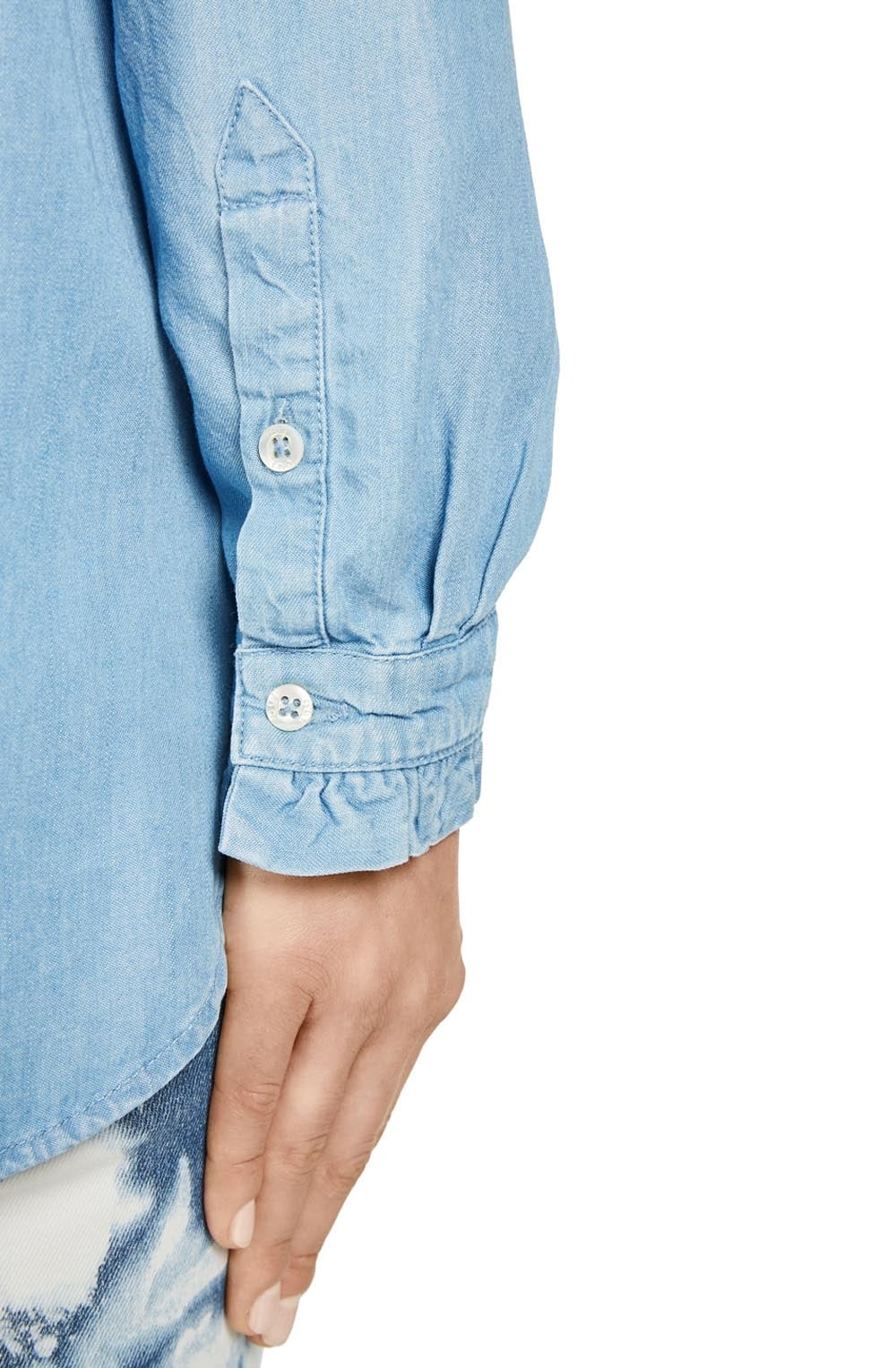 Frilled Neck Denim Blouse