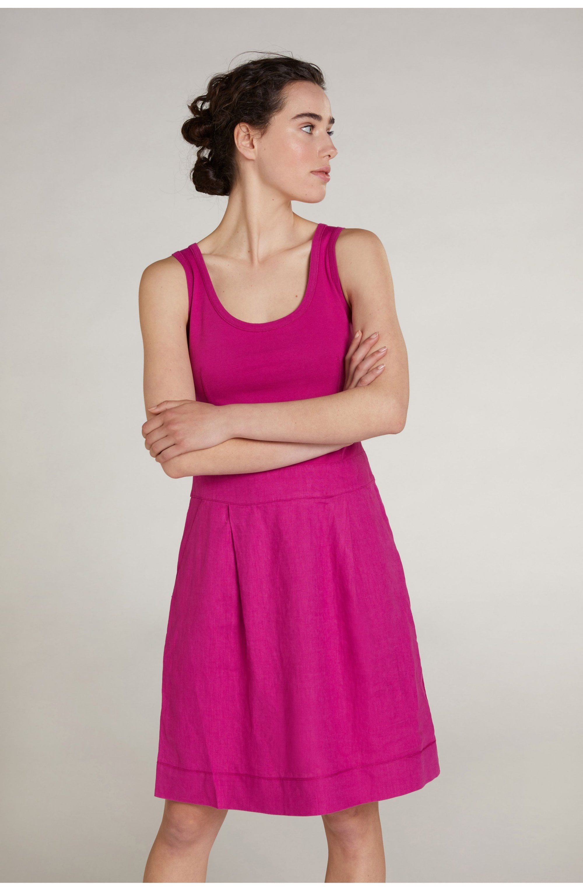 Fuchsia Sleeveless Linen Dress