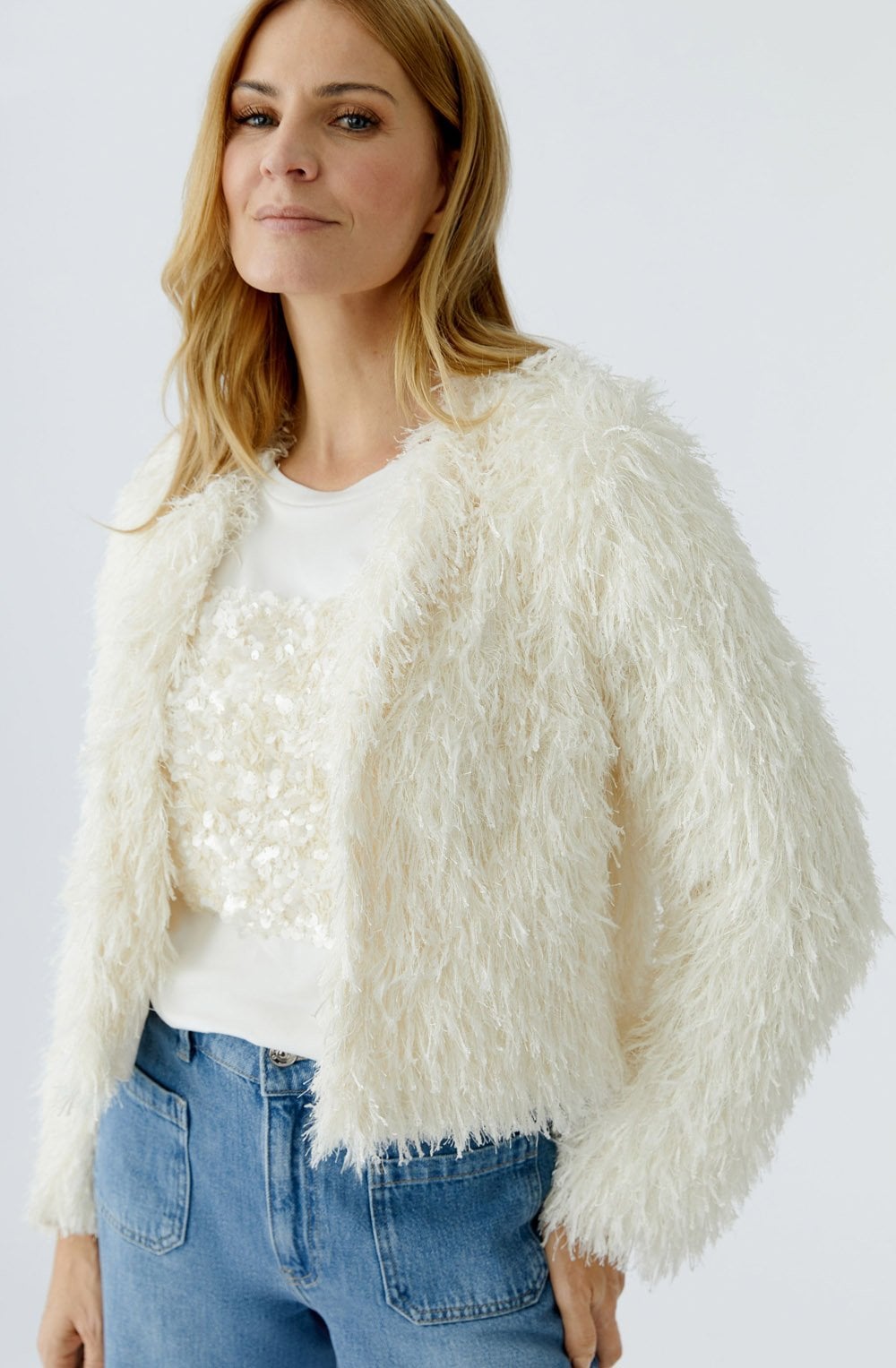 Gardenia Feathered Knit Jacket