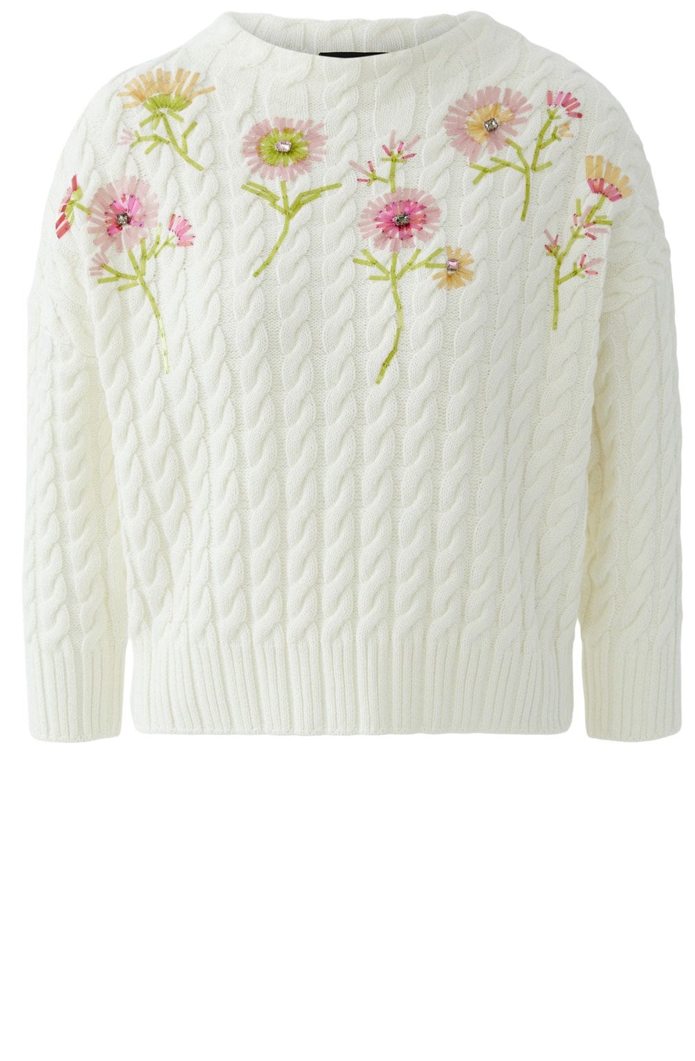 Gardenia Floral Embellished Cable Knit Jumper