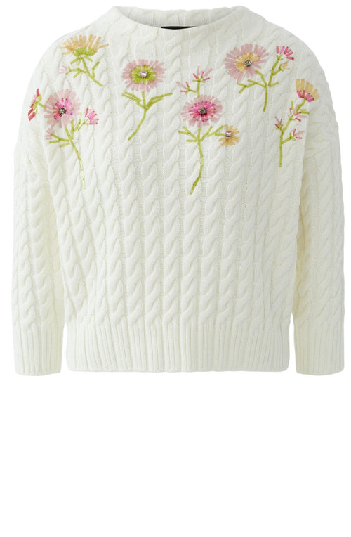 Gardenia Floral Embellished Cable Knit Jumper