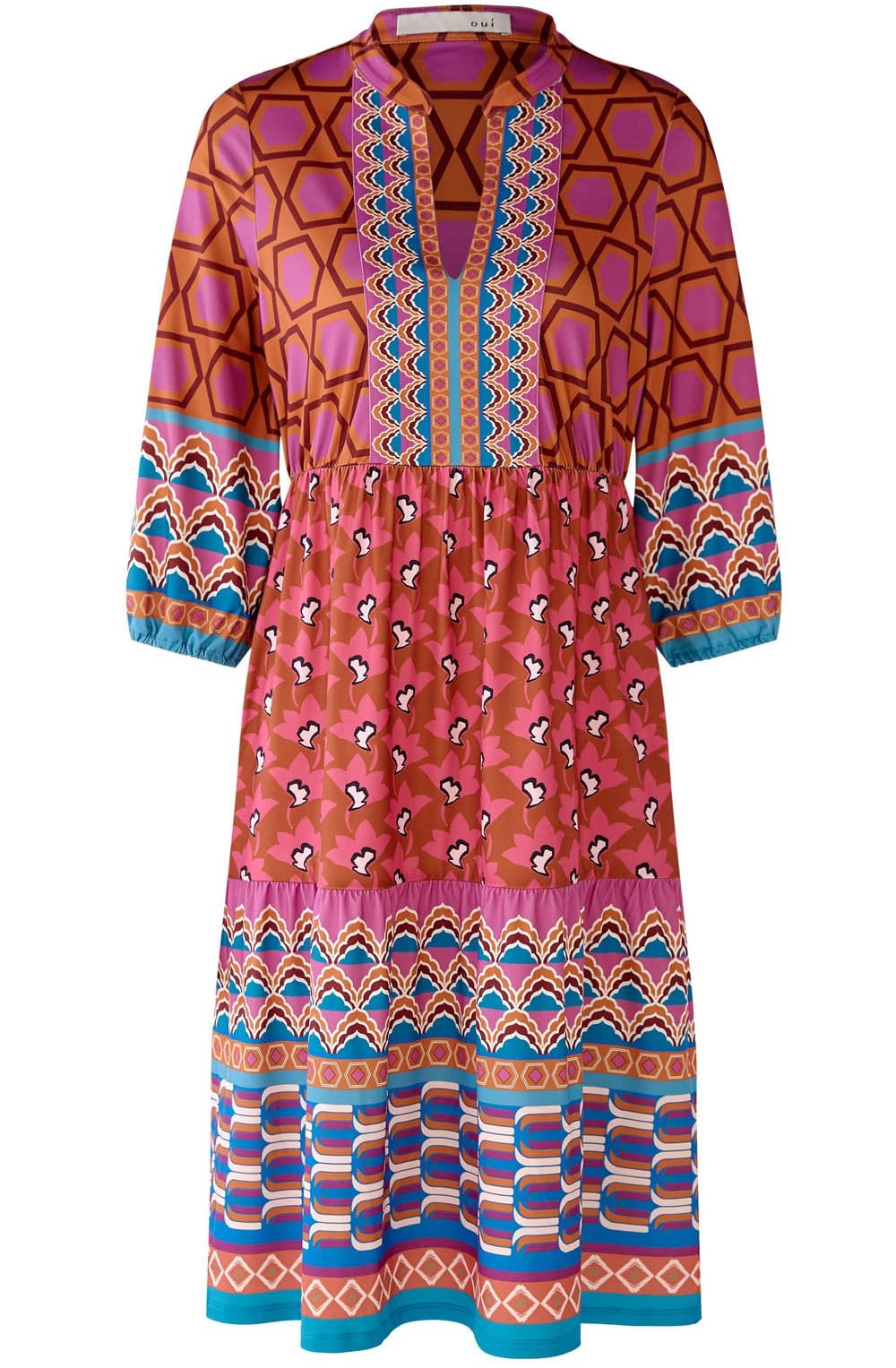 Geometric Waisted and Tiered Silky Touch Dress