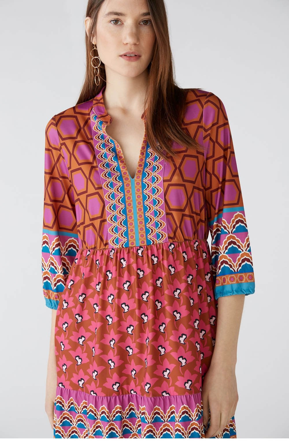 Geometric Waisted and Tiered Silky Touch Dress