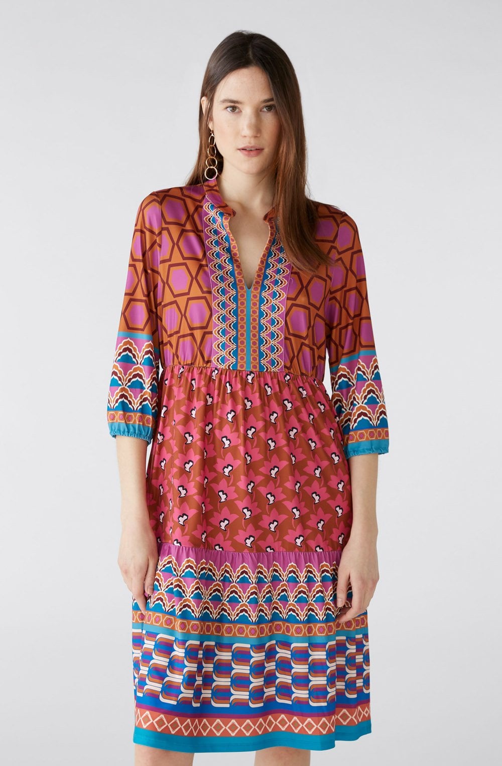 Geometric Waisted and Tiered Silky Touch Dress