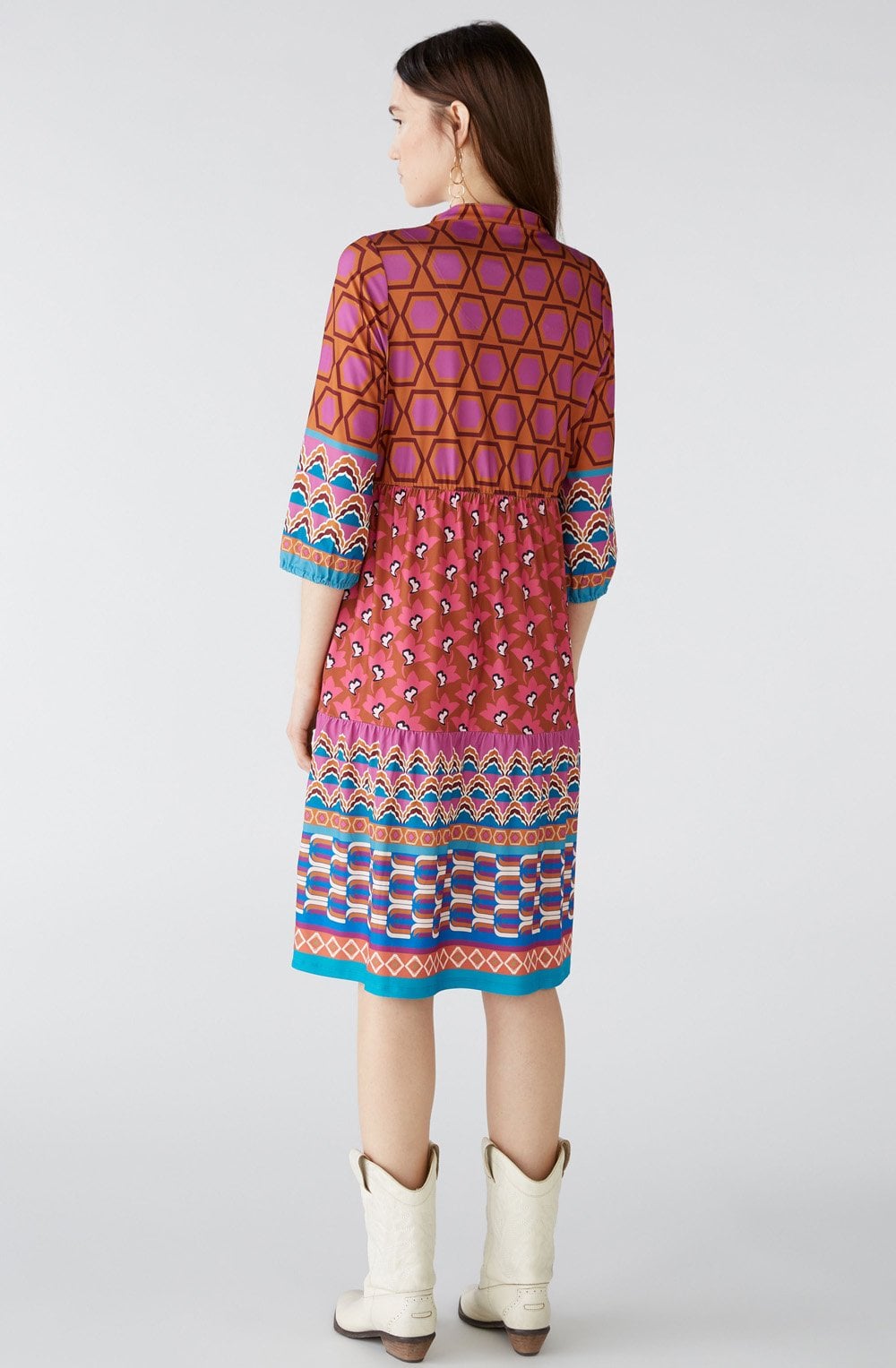 Geometric Waisted and Tiered Silky Touch Dress