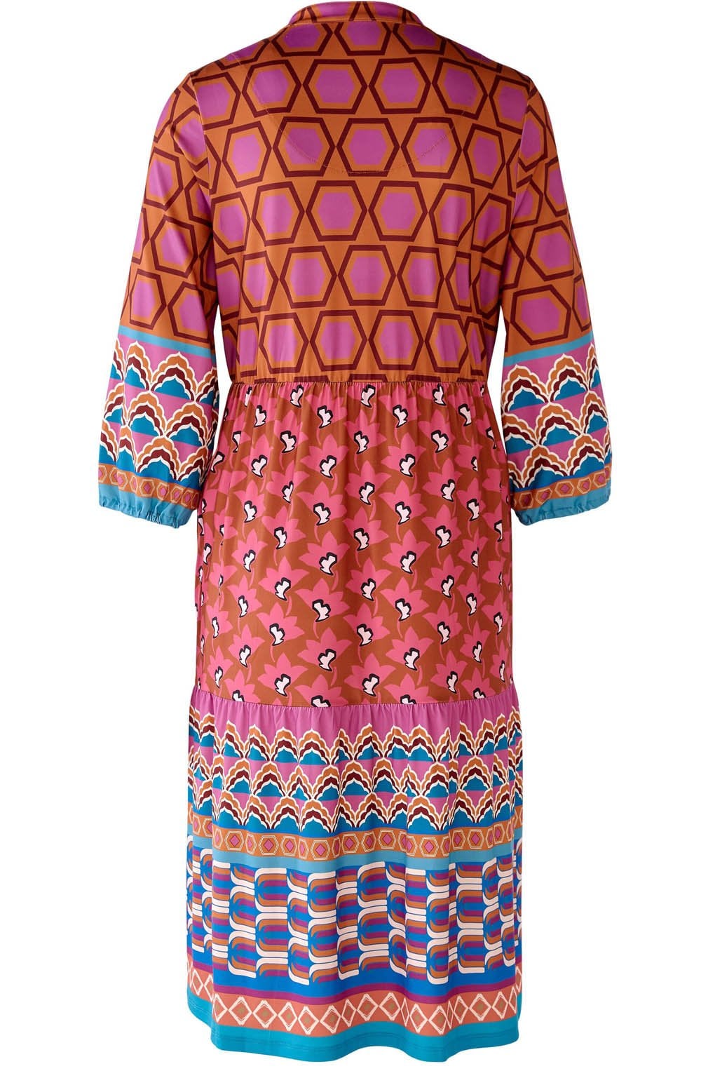 Geometric Waisted and Tiered Silky Touch Dress