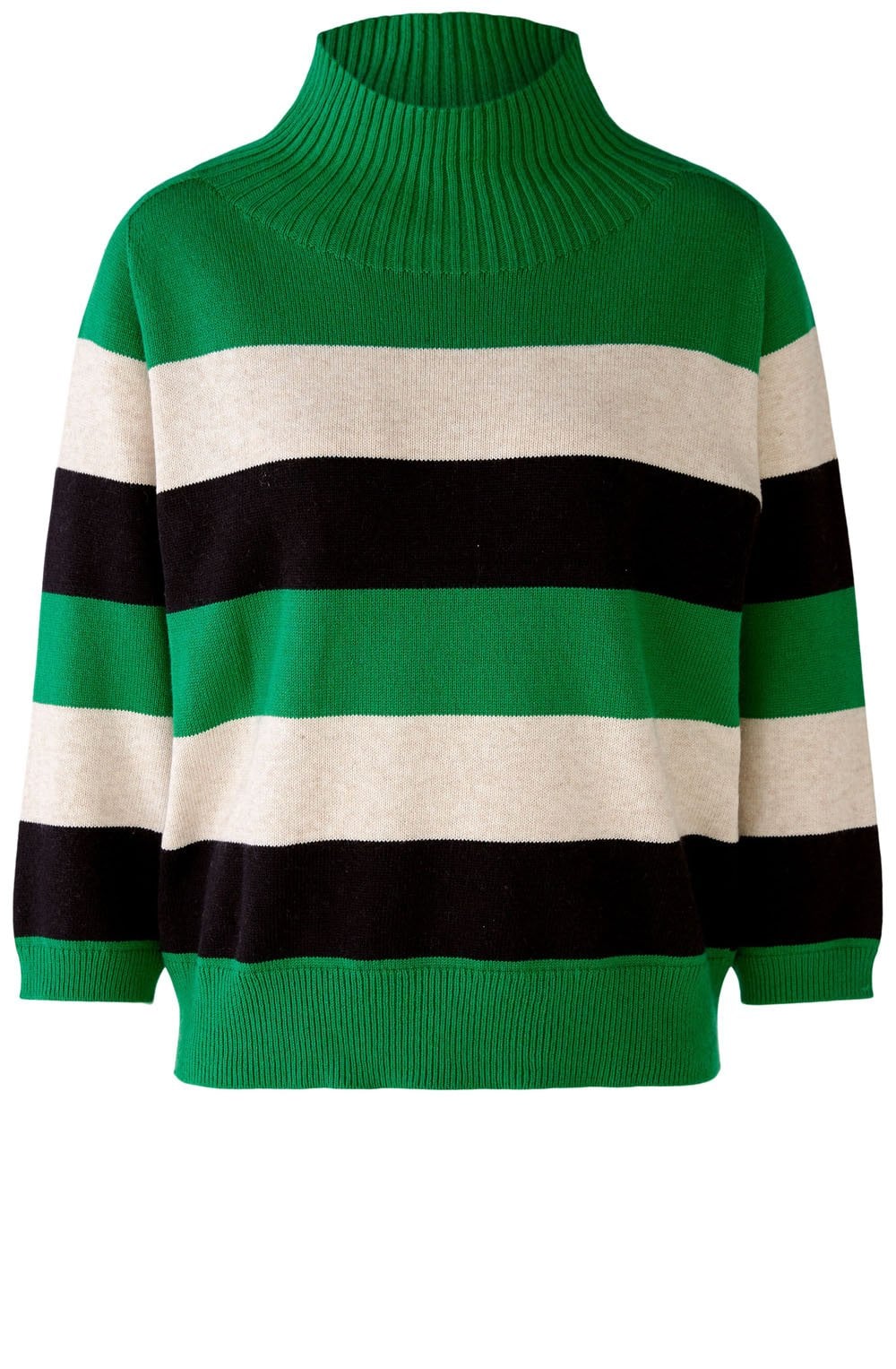 Green and Stone Grey Stand Up Collar Jumper