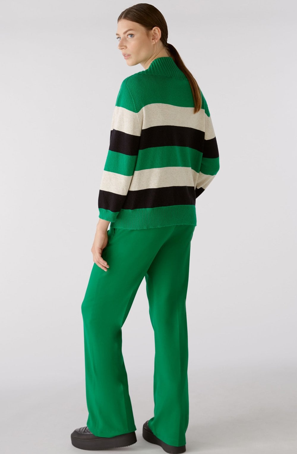 Green and Stone Grey Stand Up Collar Jumper