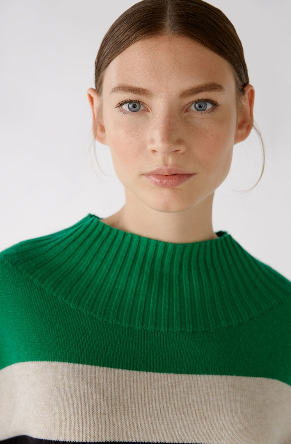 Green and Stone Grey Stand Up Collar Jumper