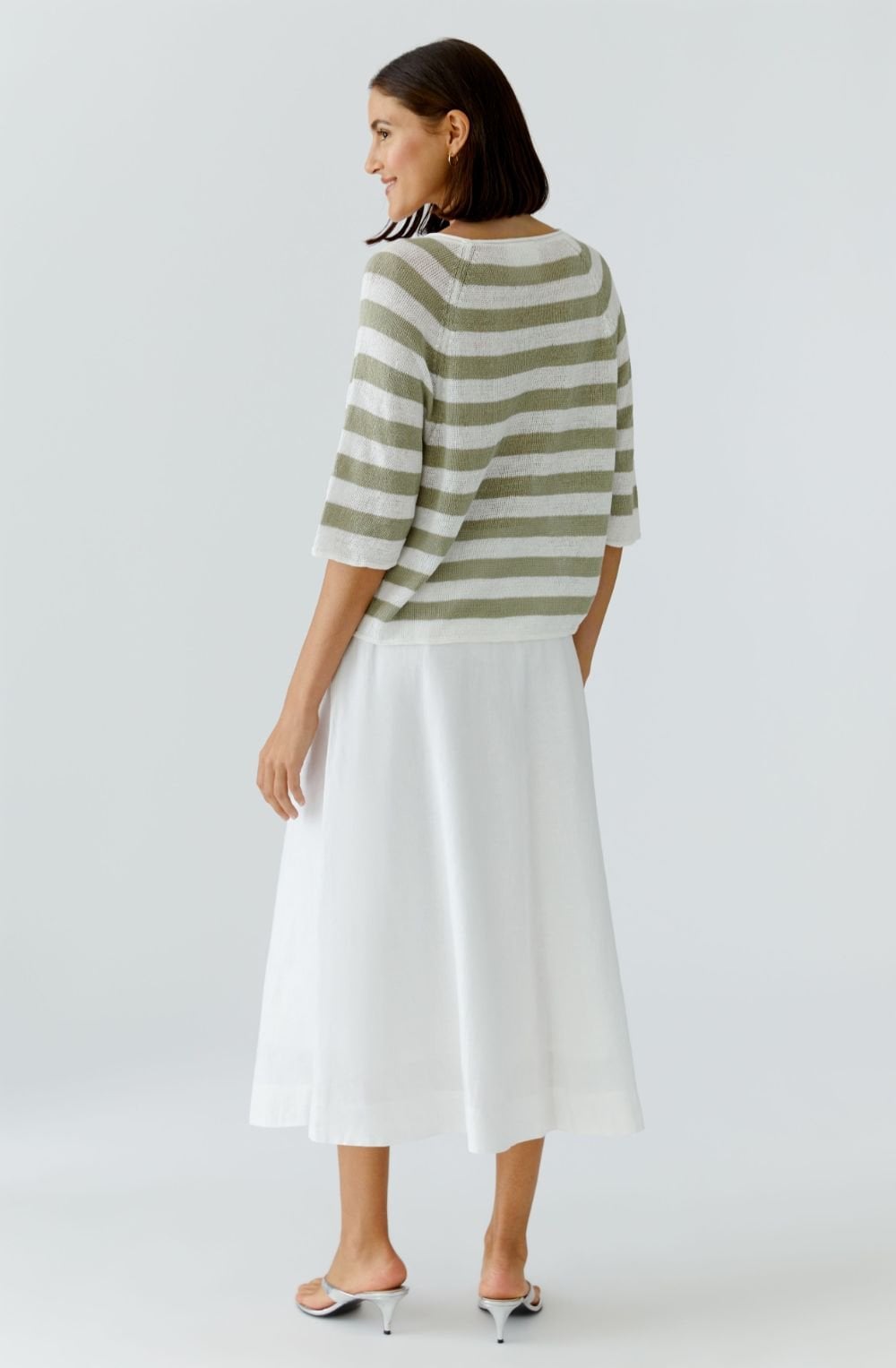 Green and White Linen Sleeve Pullover