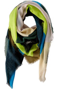 Green Blue Bold Print Frayed Edge Scarf