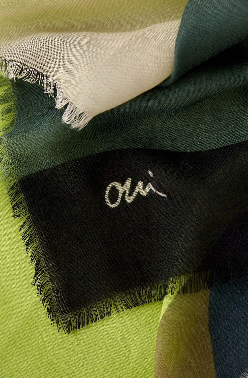 Green Blue Bold Print Frayed Edge Scarf