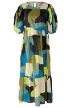 Green Blue Bold Print Tie Waist Maxi Dress