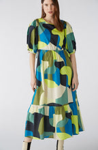Green Blue Bold Print Tie Waist Maxi Dress