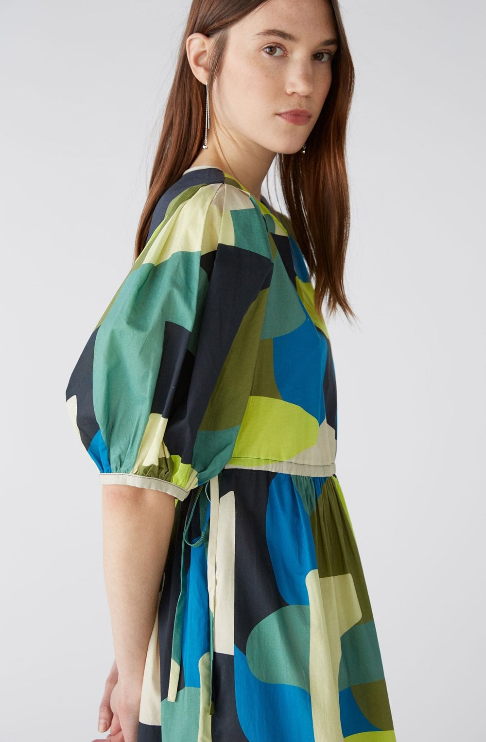 Green Blue Bold Print Tie Waist Maxi Dress