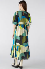 Green Blue Bold Print Tie Waist Maxi Dress