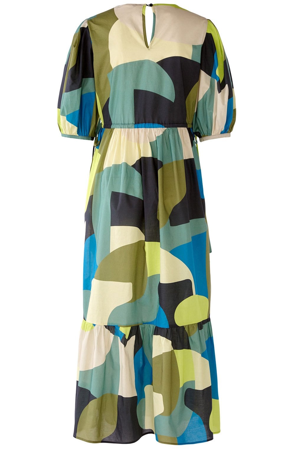 Green Blue Bold Print Tie Waist Maxi Dress