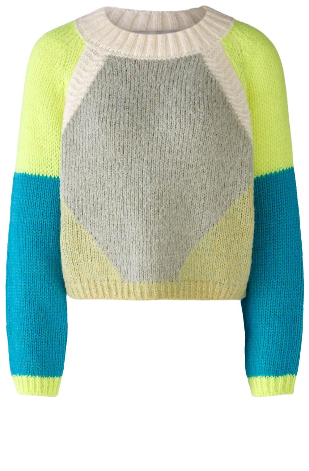 Green Blue Colour Block Chunky Knit Jumper
