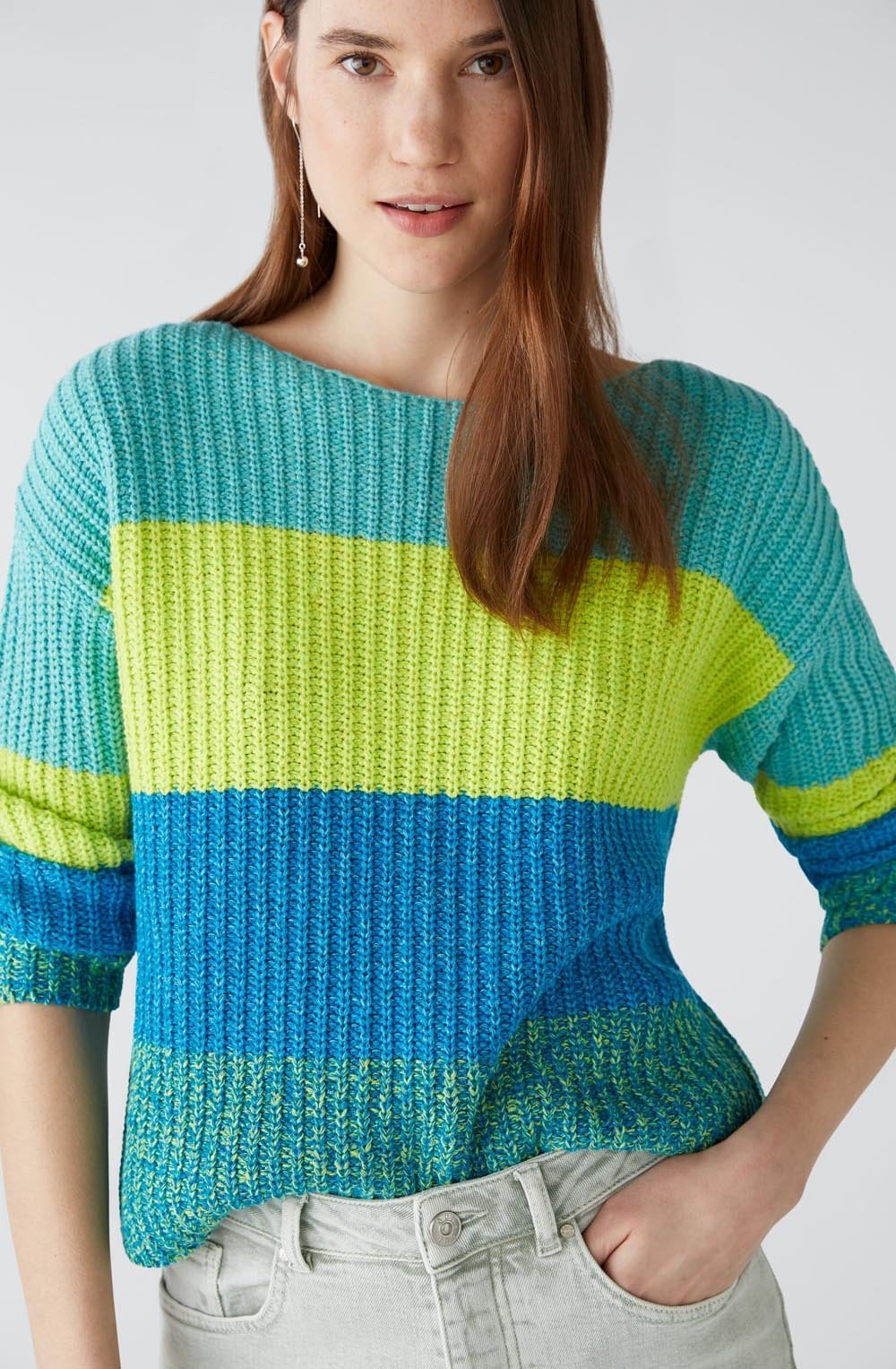 Green Blue Relaxed Colour Block Jumper