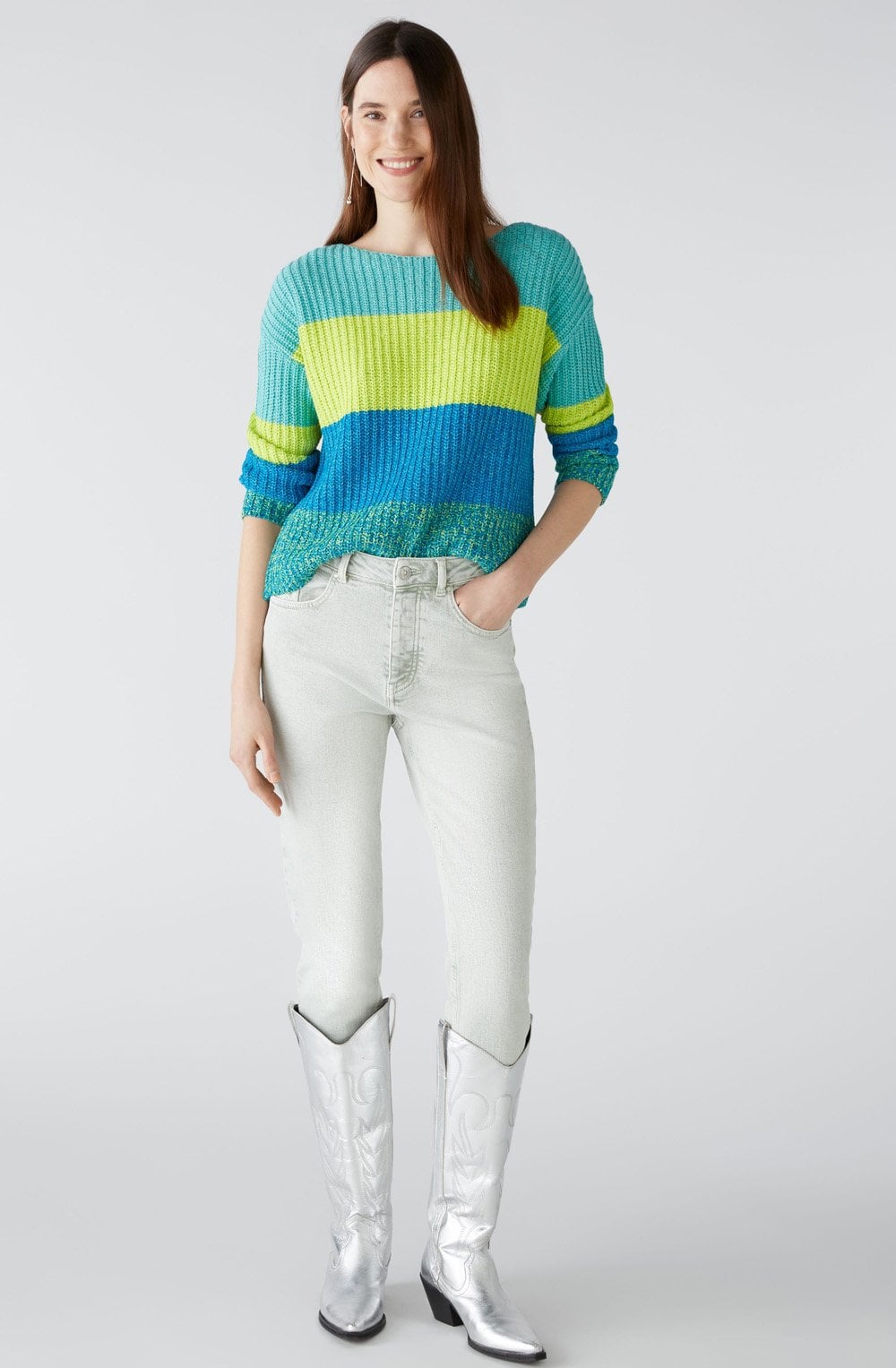 Green Blue Relaxed Colour Block Jumper