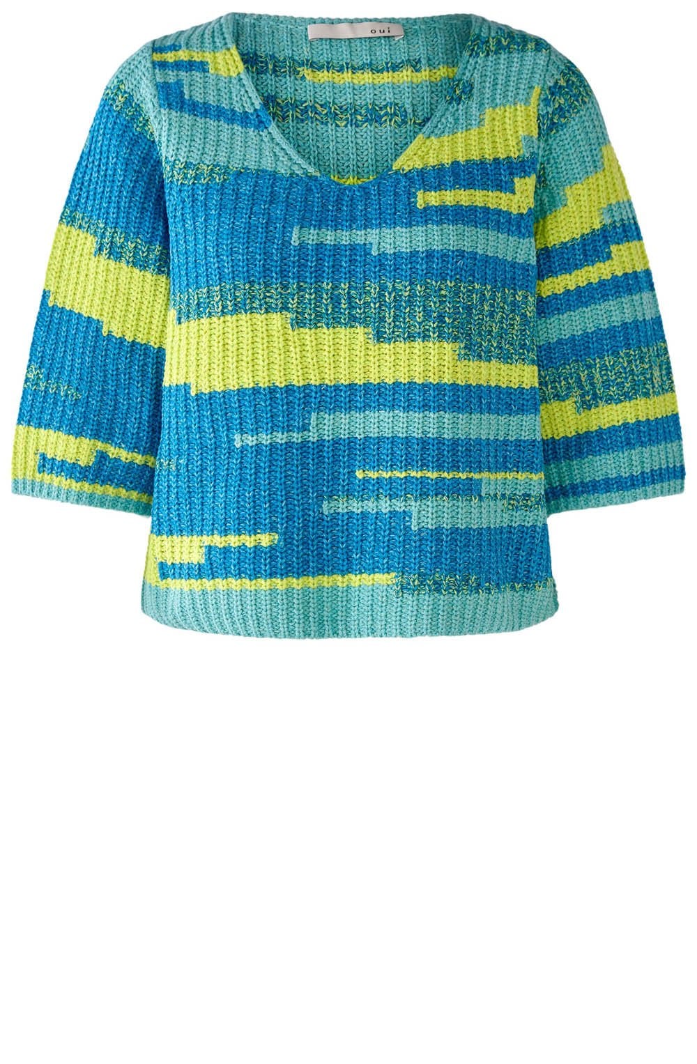 Green Blue Relaxed V Neck Jumper