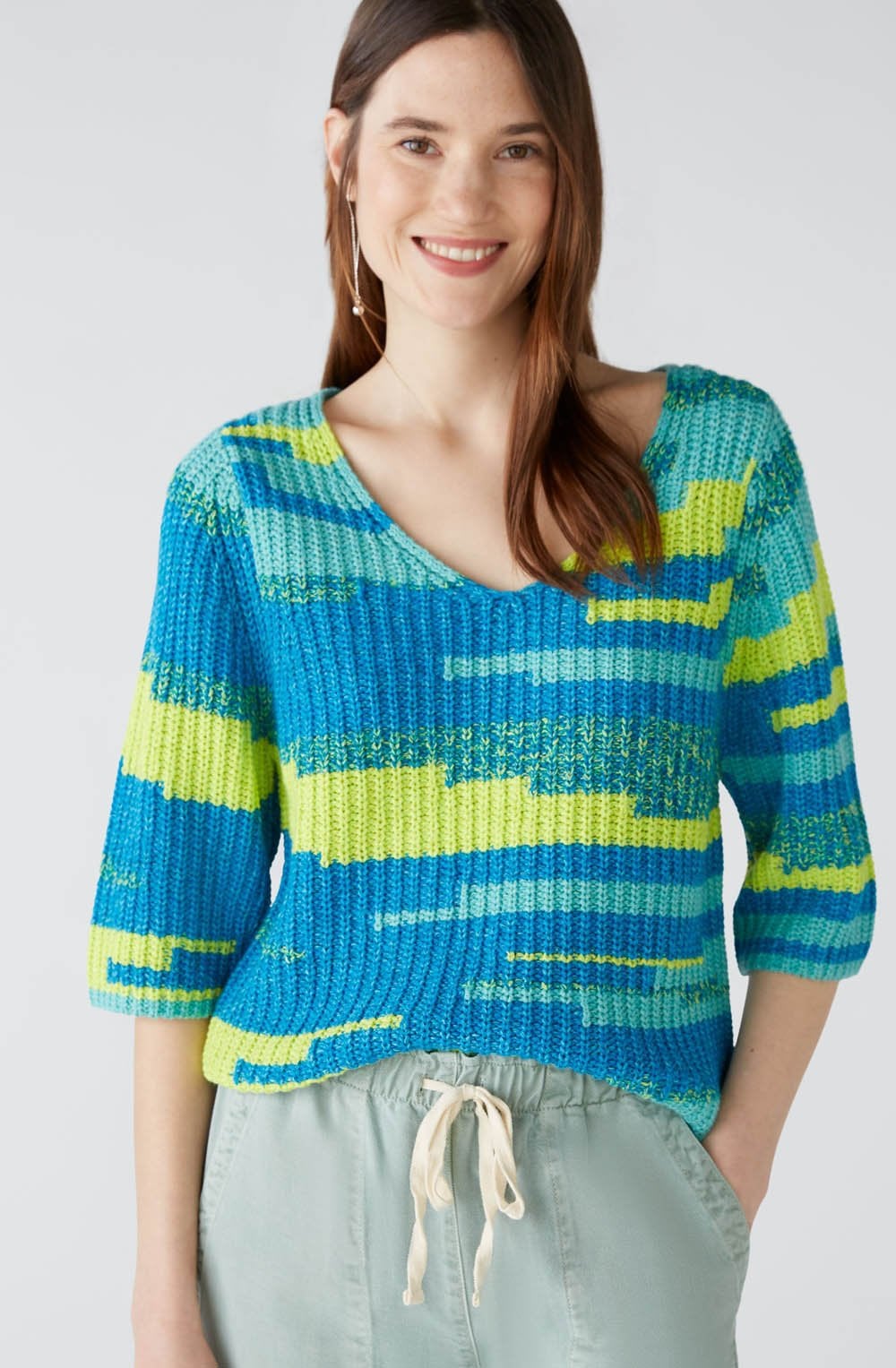 Green Blue Relaxed V Neck Jumper
