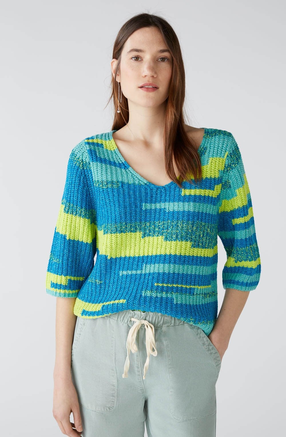 Green Blue Relaxed V Neck Jumper