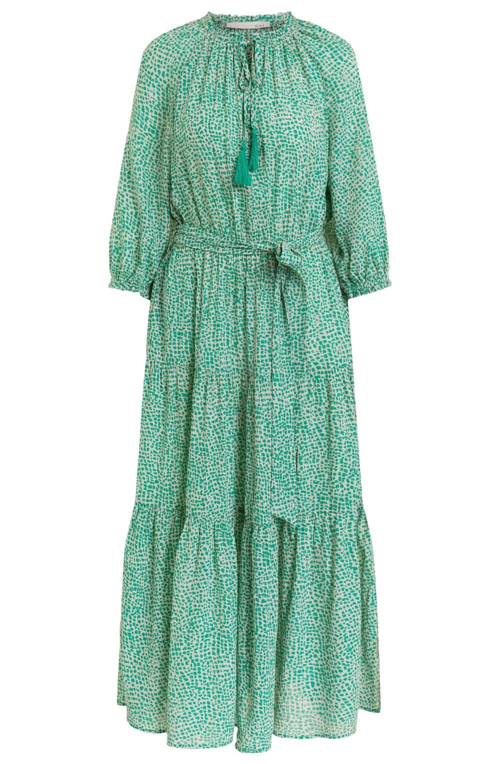 Green Bold Print Tiered Dress