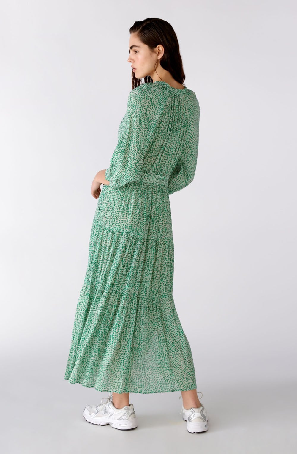 Green Bold Print Tiered Dress