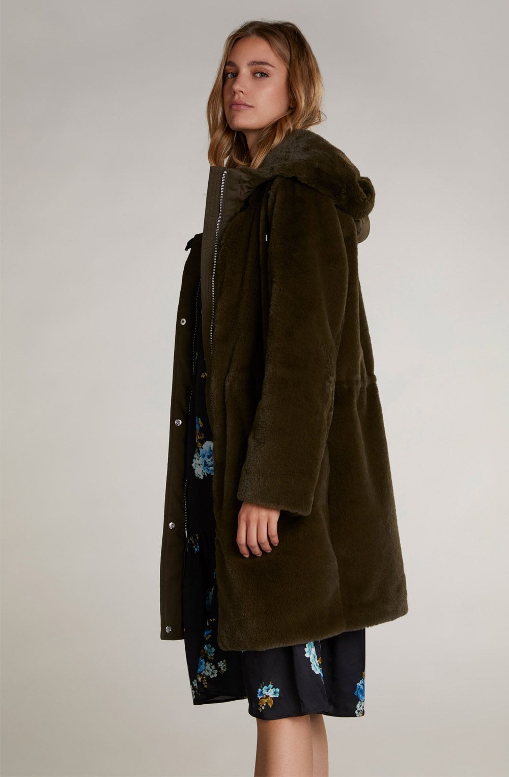 Green Faux Fur Hooded Coat